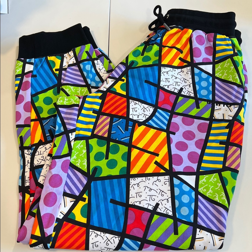 Romero Britto - L, abstract pop art jogger sweatpants, art to wear